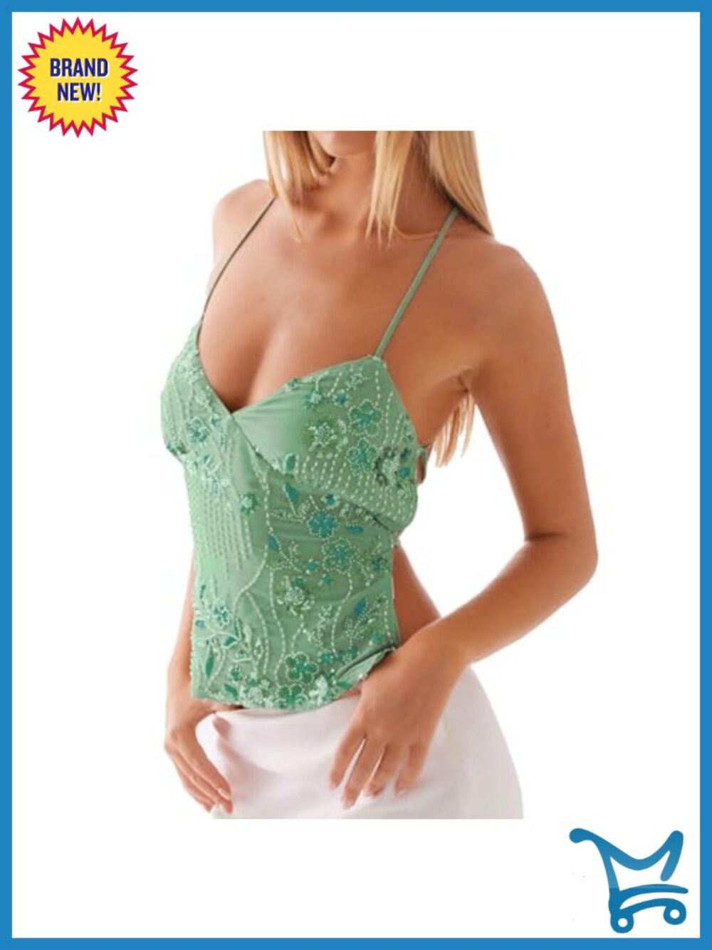 Sequin Beaded Cami Top Sexy Going Out V Neck Criss Cross Backless Party
